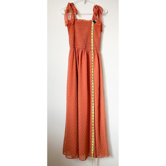 Zesica Swiss Dot Tie Strap Smocked Maxi Dress Terracotta Small Spring Summer - Picture 5 of 11